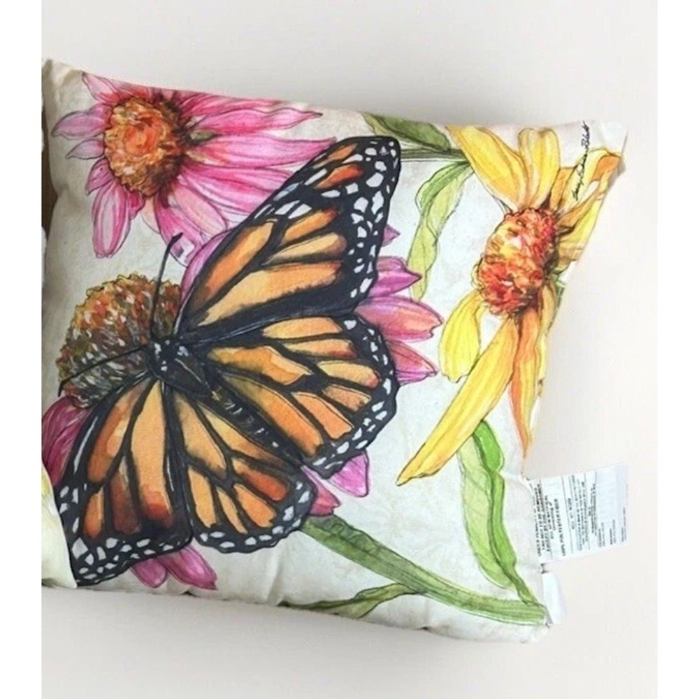 Climaweave Butterfly Watercolor Pillow Indoor Outdoor Sally Roberts Cushion 15"